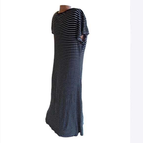 Short Sleeve Cotton Black & White Stripe Long Maxi Casual Dress - Picture 9 of 10